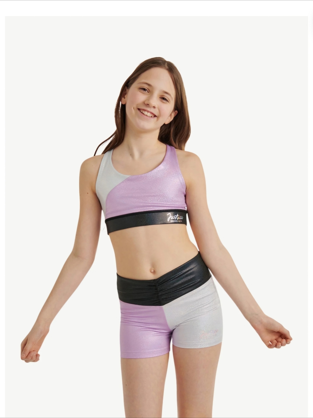 NWT Justice Girls Metallic Colorblock Sports Bra & Shorties 2PC Set Gym Dance XL